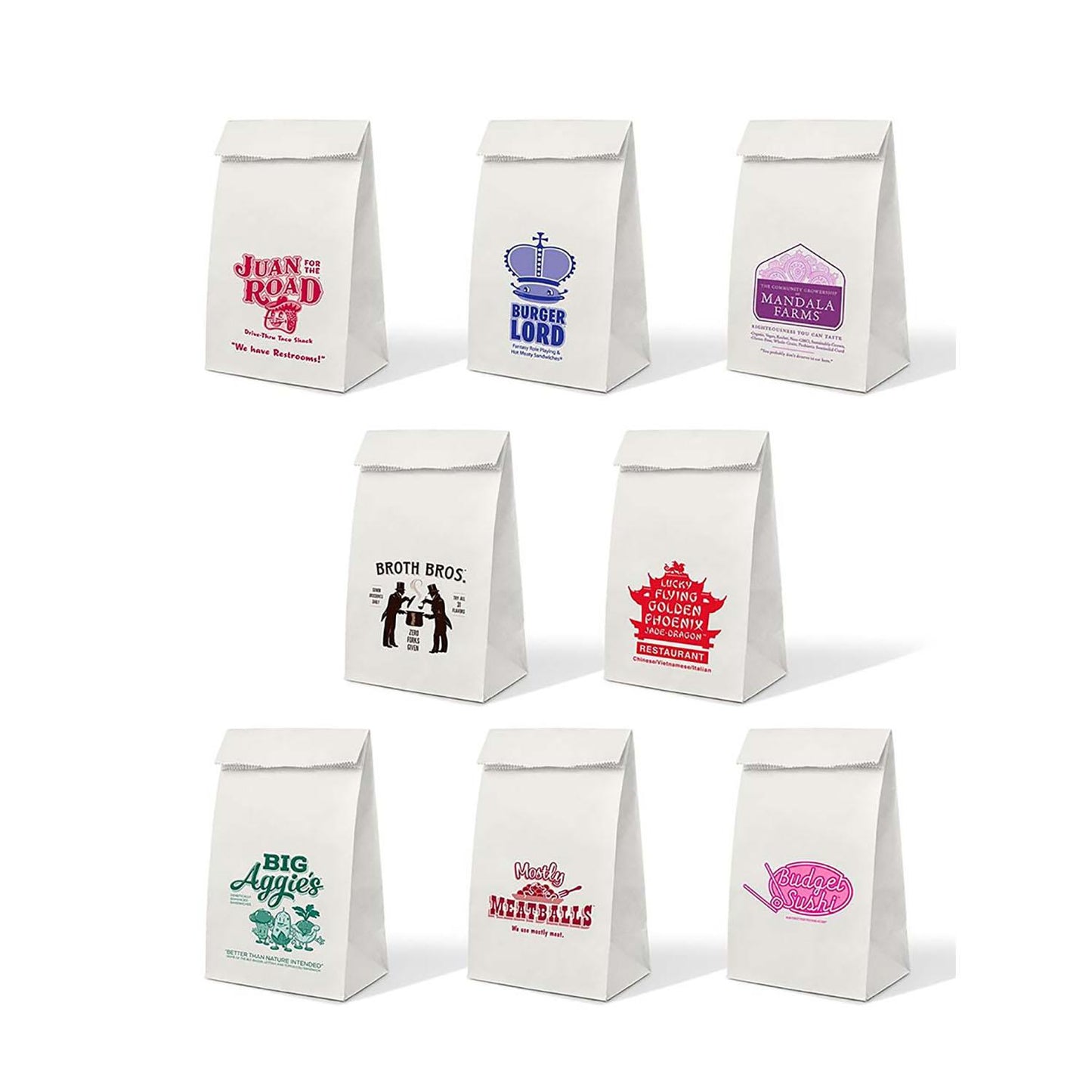 Set de 24 bolsas de papel con 8 diseños diferentes "Take-out"