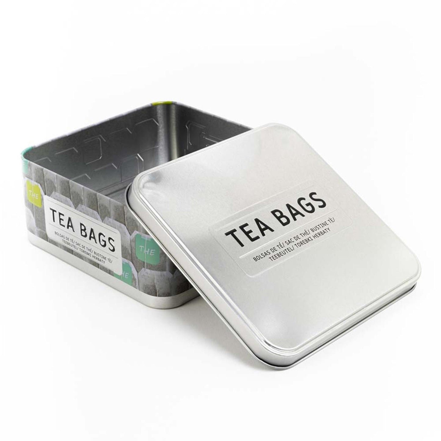 Lata cuadrada metálica con diseño "TEA BAGS"