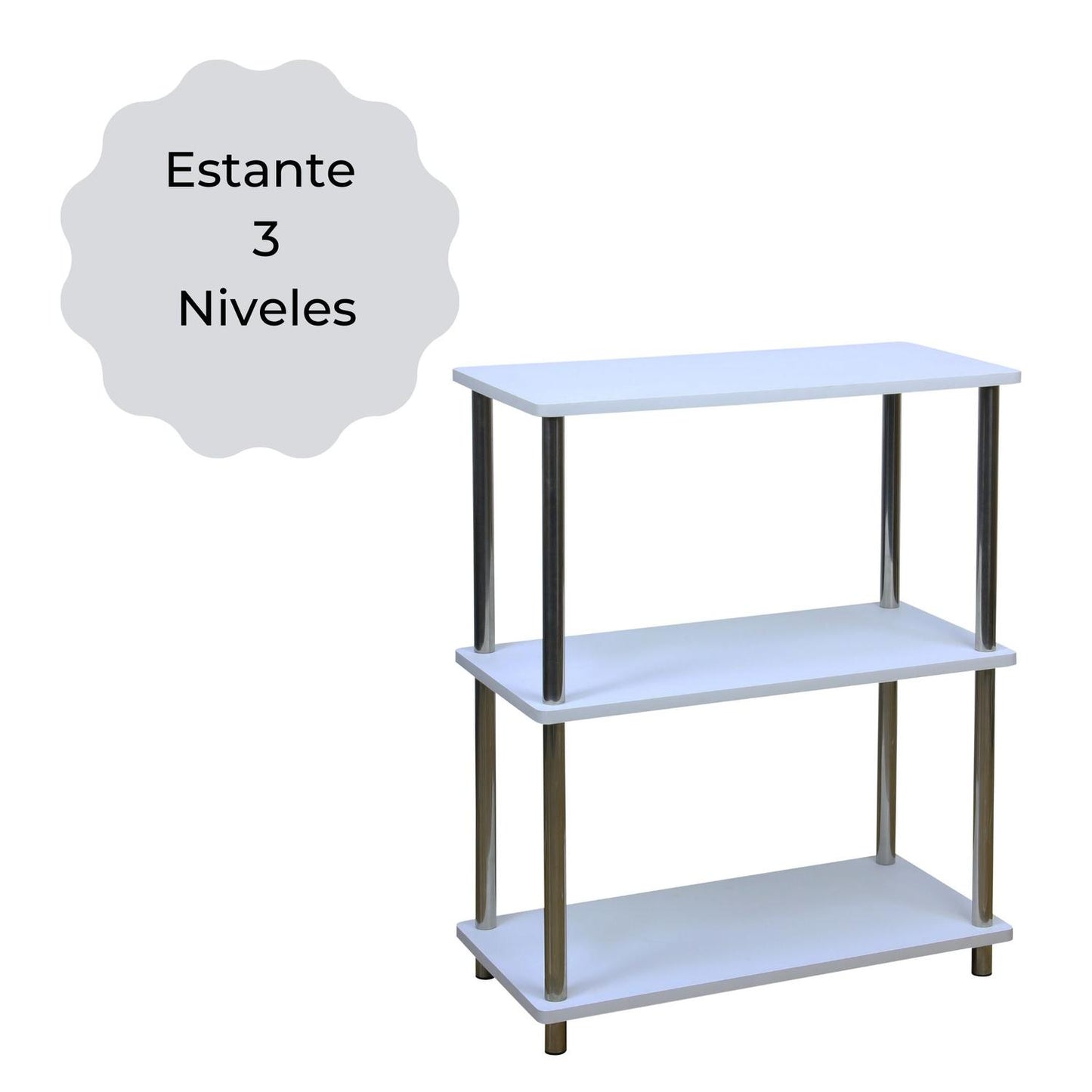 Anaquel Estante Multiusos Madera Con Acero Inoxidable Blanco