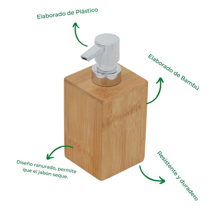 Dispensador De Jabón Baño Cocina De Bambú
