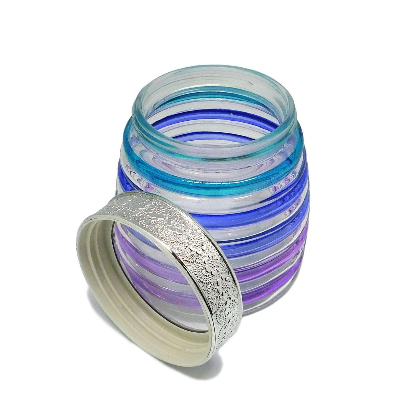 Frasco de vidrio soplado multicolor con tapa enroscable
