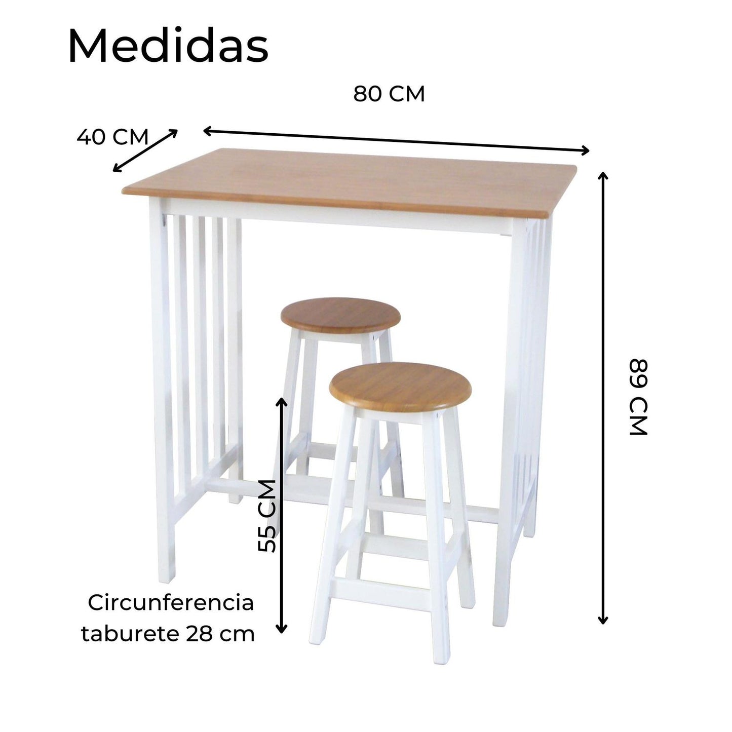 Barra Desayunador De Madera 2 Personas, Incluye Taburetes