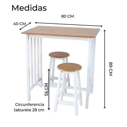 Barra Desayunador De Madera 2 Personas, Incluye Taburetes