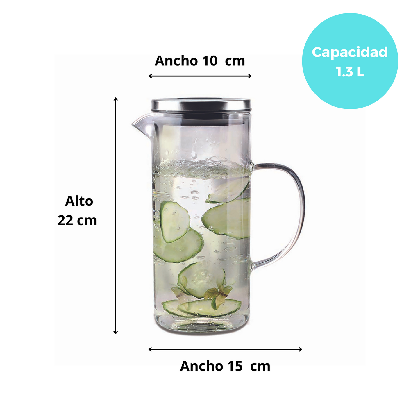 Jarra de Vidrio con Tapa Hermética 1.3L