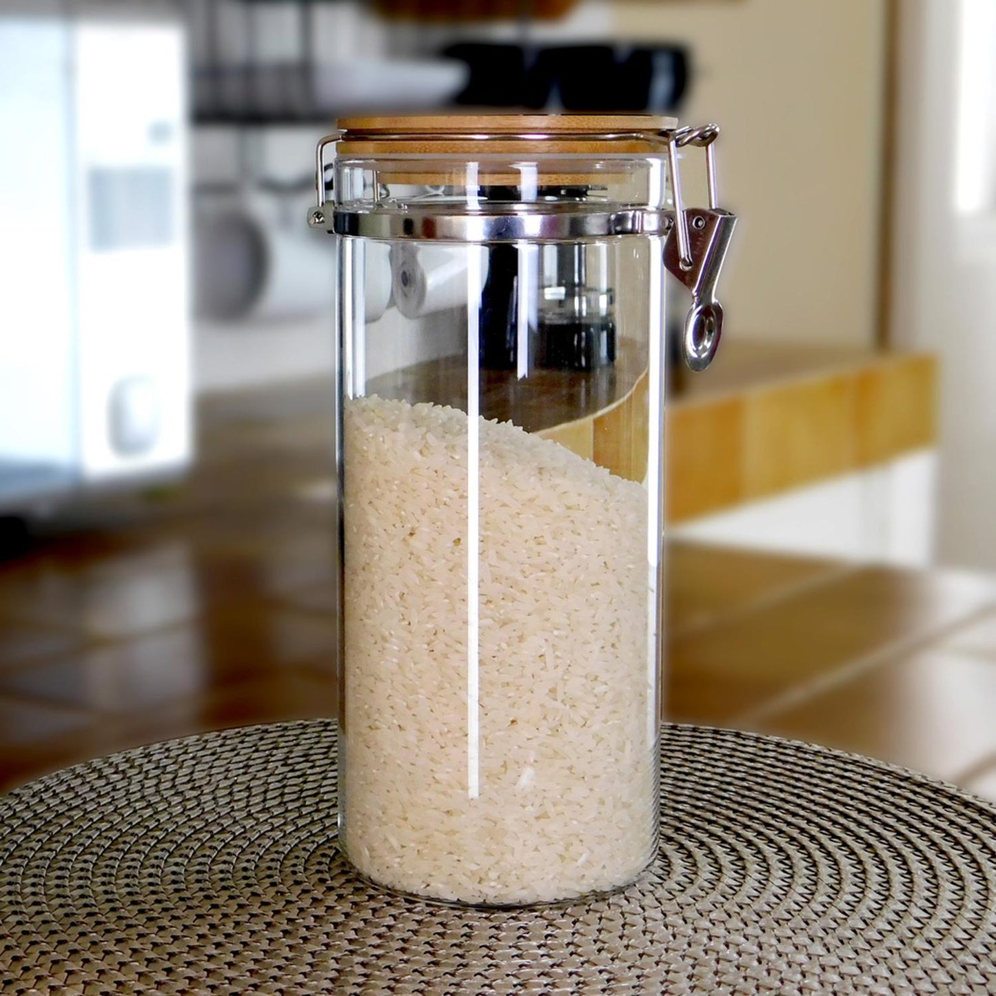 Frasco de cristal con tapa hermética de bambú con clip 1.5L