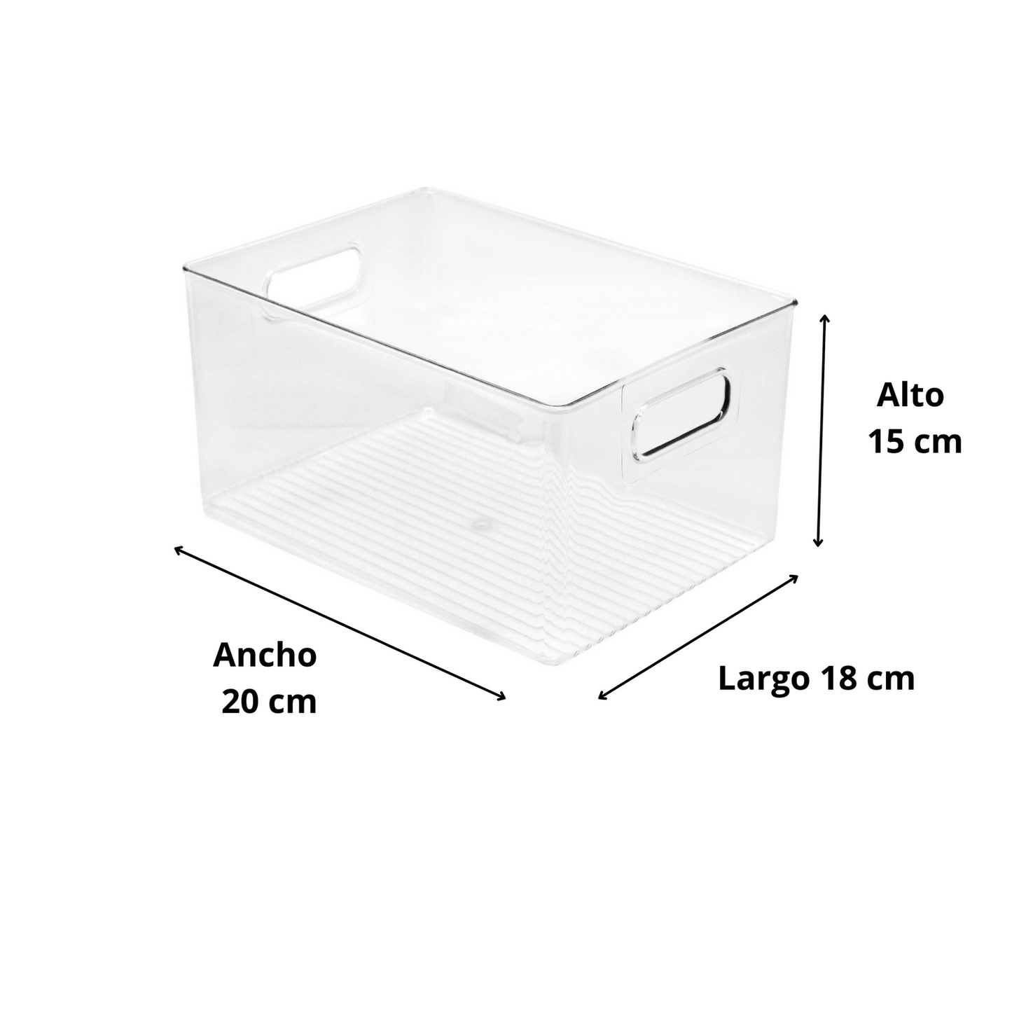 Caja organizadora transparente con asas laterales