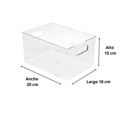 Caja organizadora transparente con asas laterales