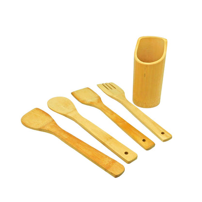 Set de 4 utensilios de bambú con base