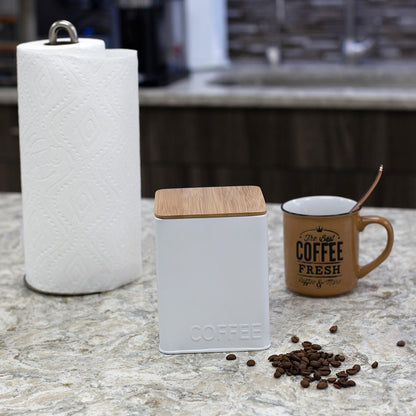 Recipiente de lata con tapa hermética de bambú rectangular "COFFEE"