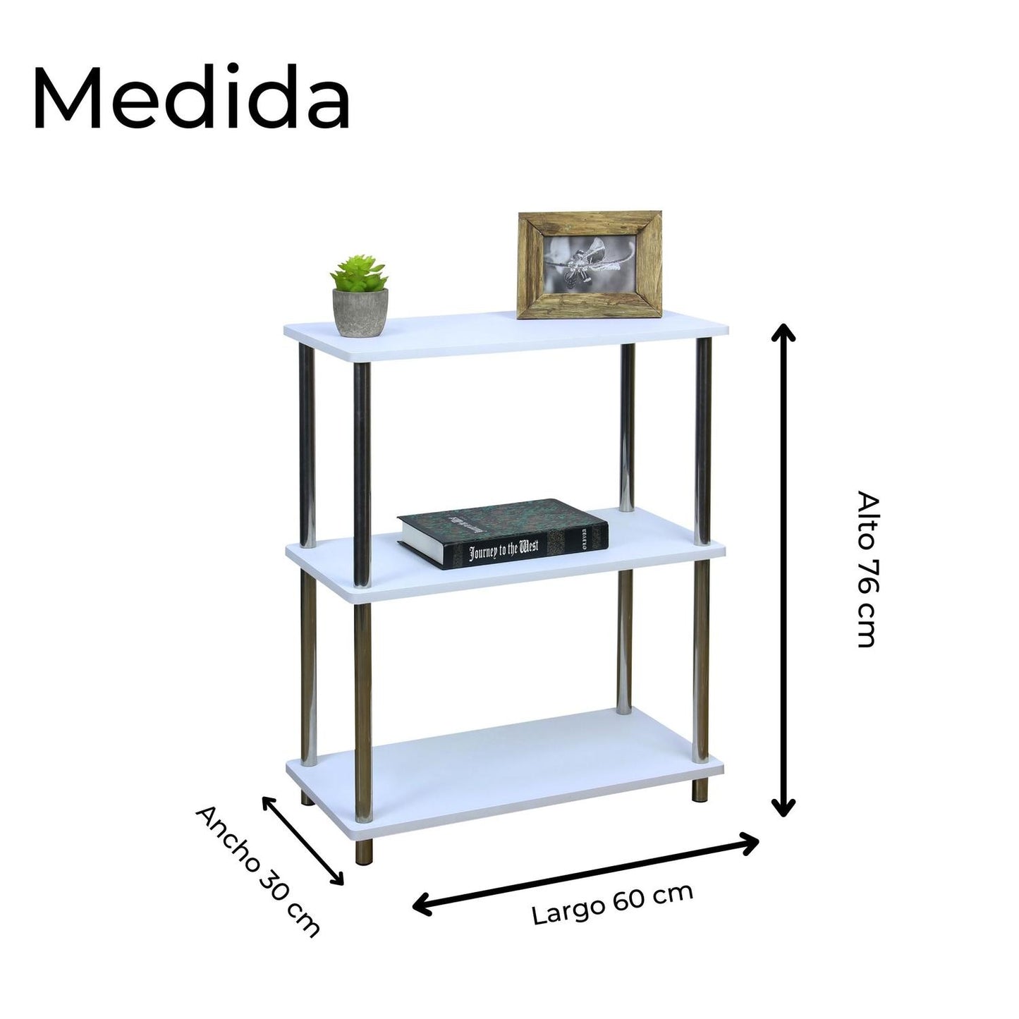 Anaquel Estante Multiusos Madera Con Acero Inoxidable Blanco