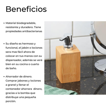 Dispensador De Jabón Baño Cocina De Bambú