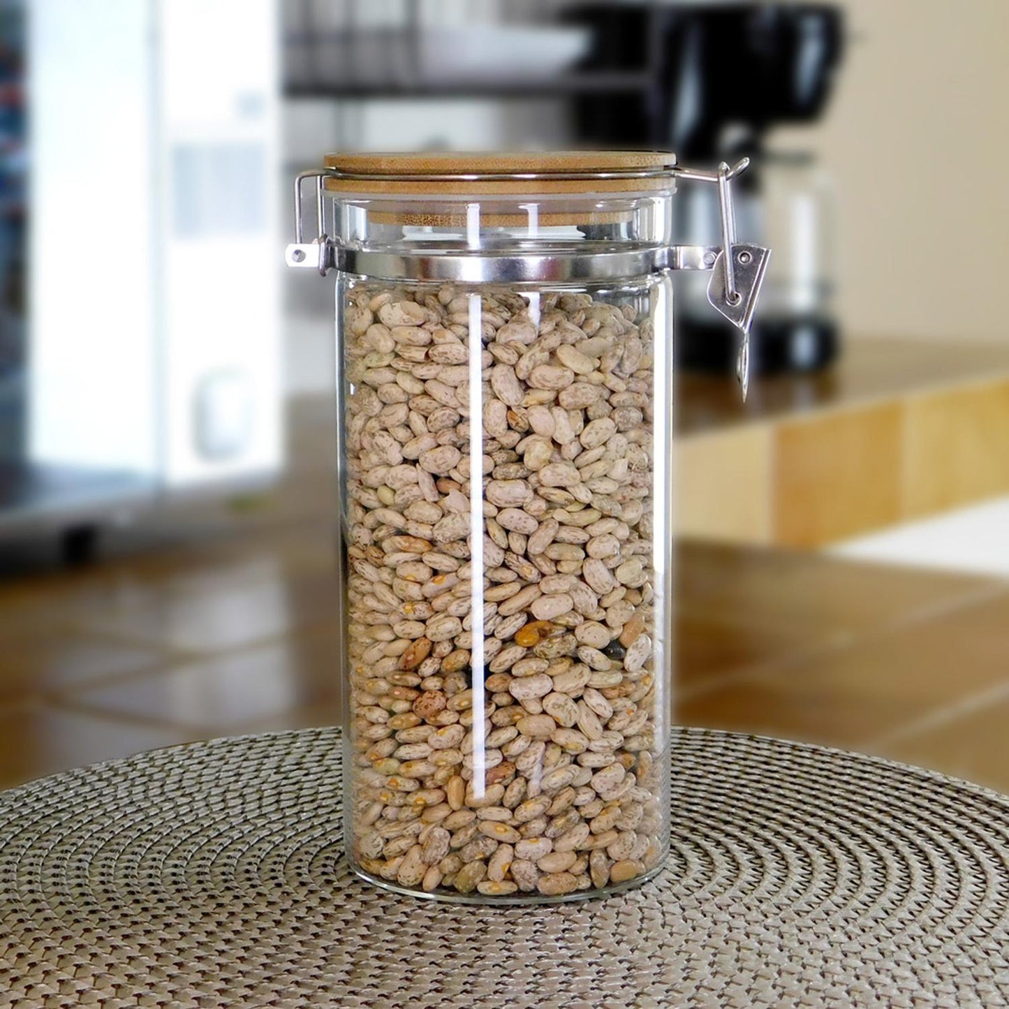 Recipiente de cristal con tapa de clip hermética de bambú 1.2 L