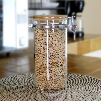 Recipiente de cristal con tapa de clip hermética de bambú 1.2 L