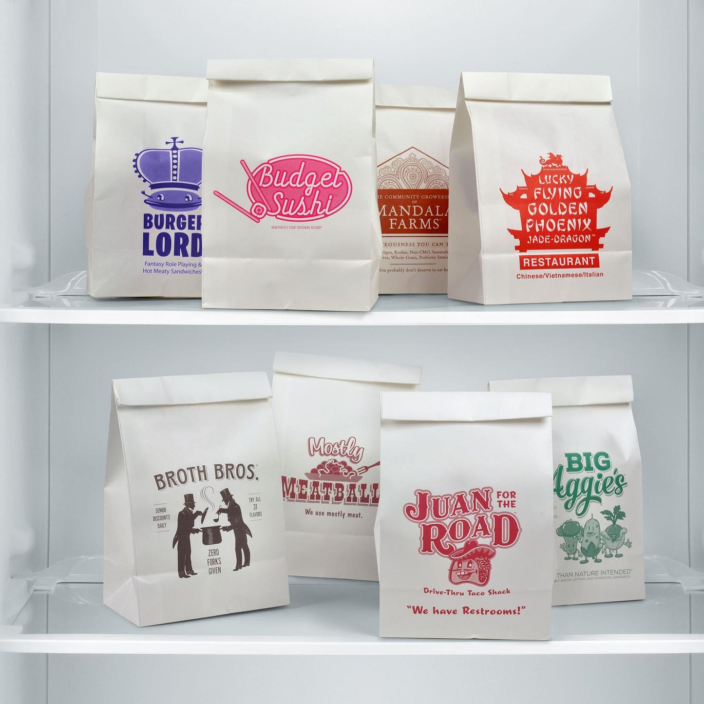 Set de 24 bolsas de papel con 8 diseños diferentes "Take-out"
