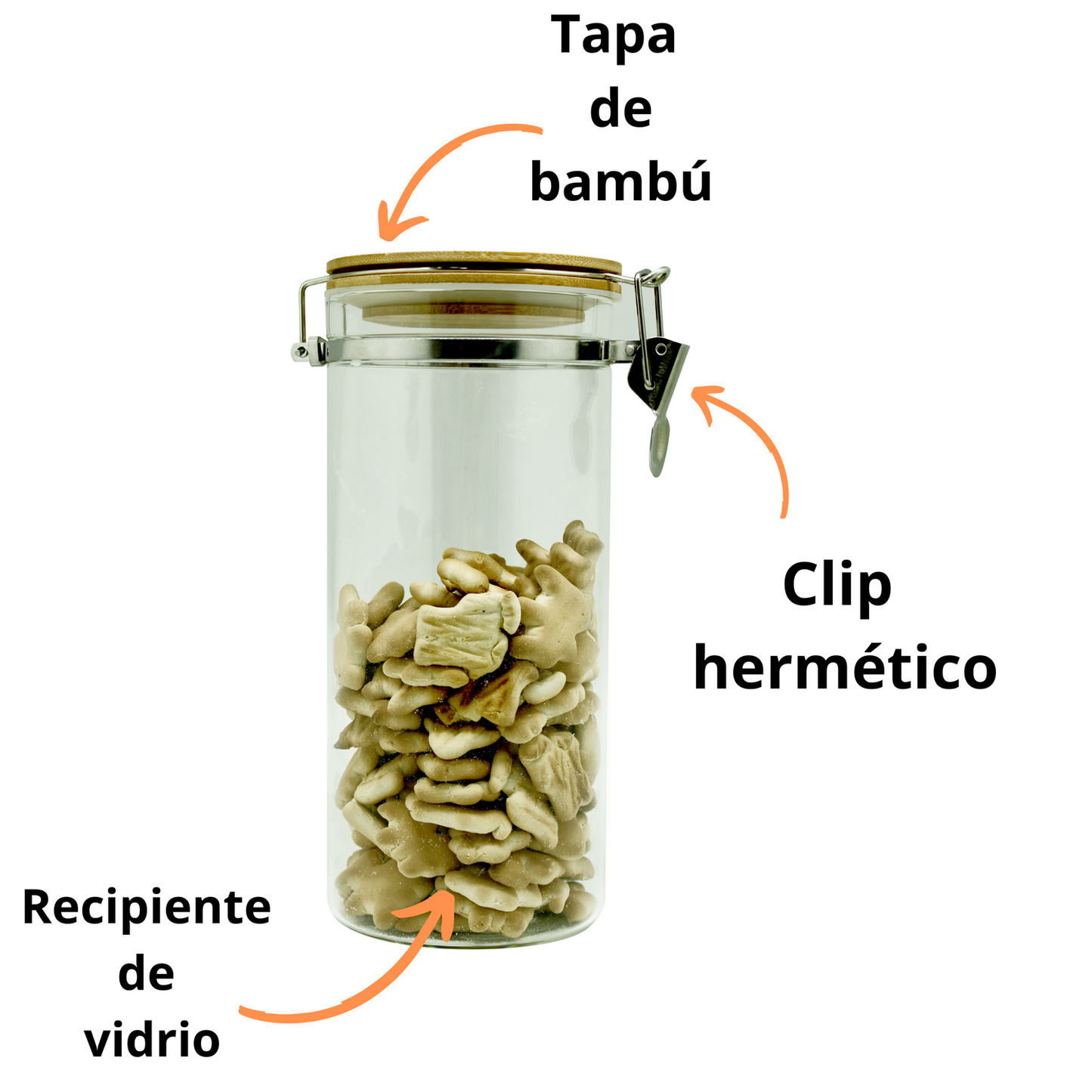 Frasco de cristal con tapa hermética de bambú con clip 1.5L