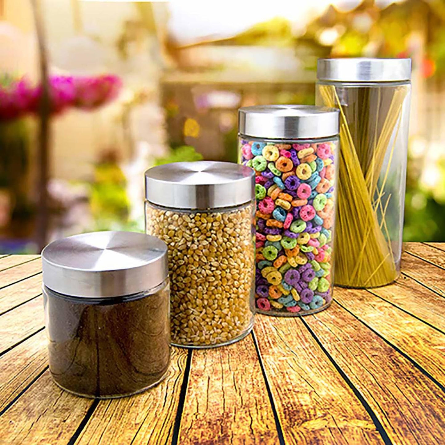 Set de 4 Frascos de vidrio con tapa 2 L, 1.6 L, 1.2 L, 800 ml