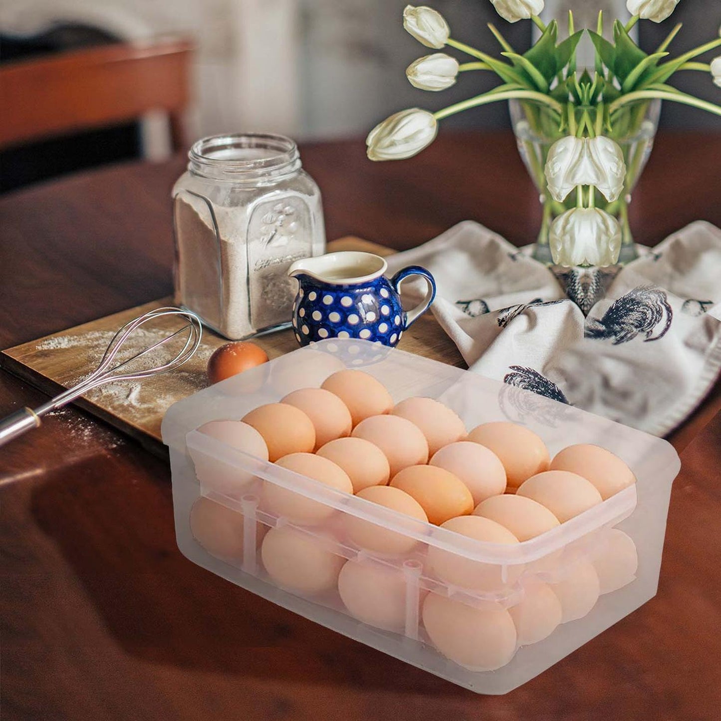 Organizador doble nivel con tapa para 32 huevos