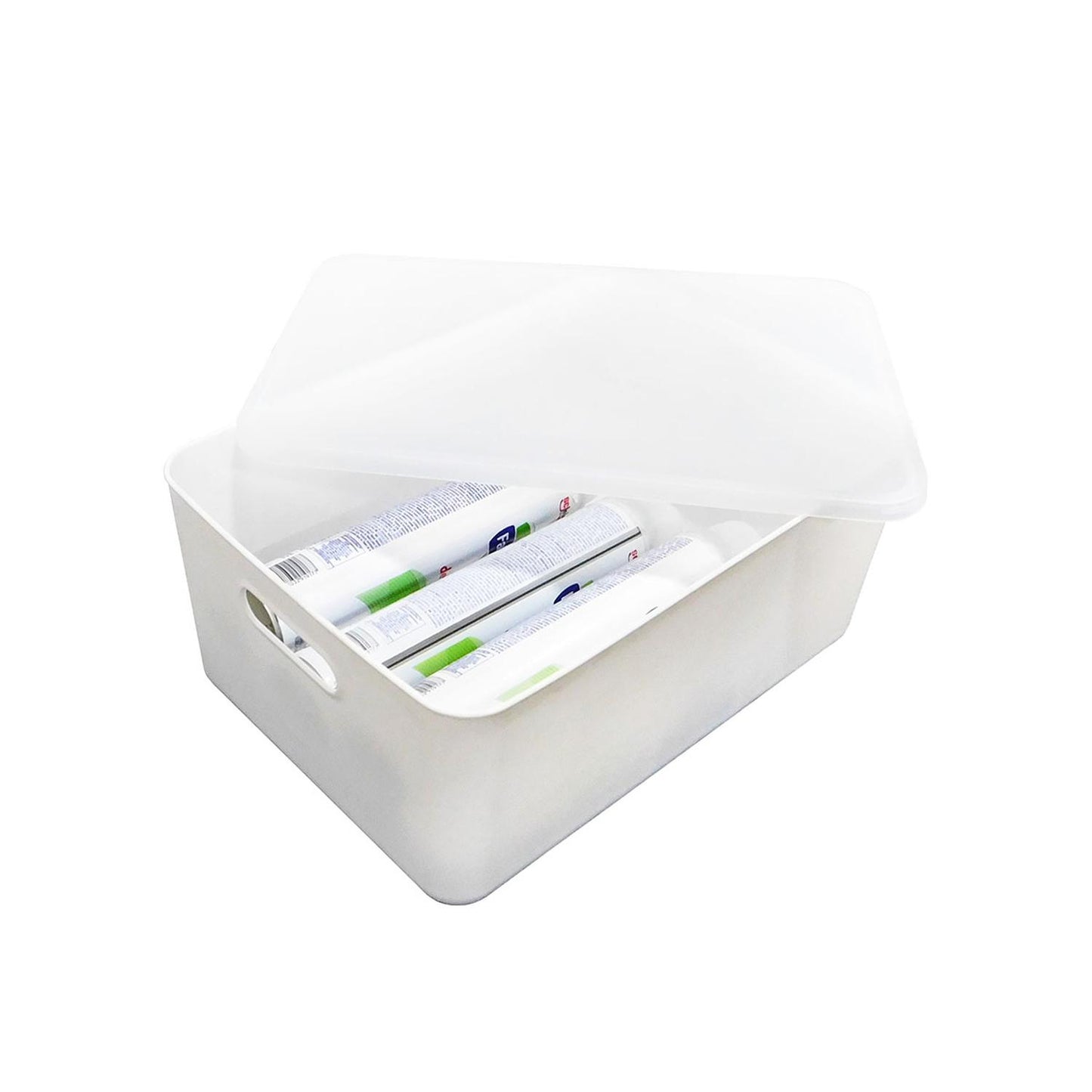 Caja mediana con agarraderas y tapa transparente
