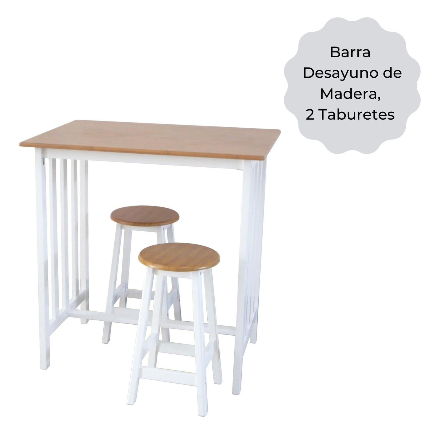 Barra Desayunador De Madera 2 Personas, Incluye Taburetes