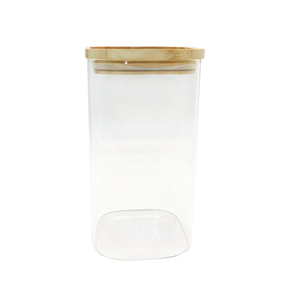 Recipiente de cristal con tapa hermética de bambú 1.4 L