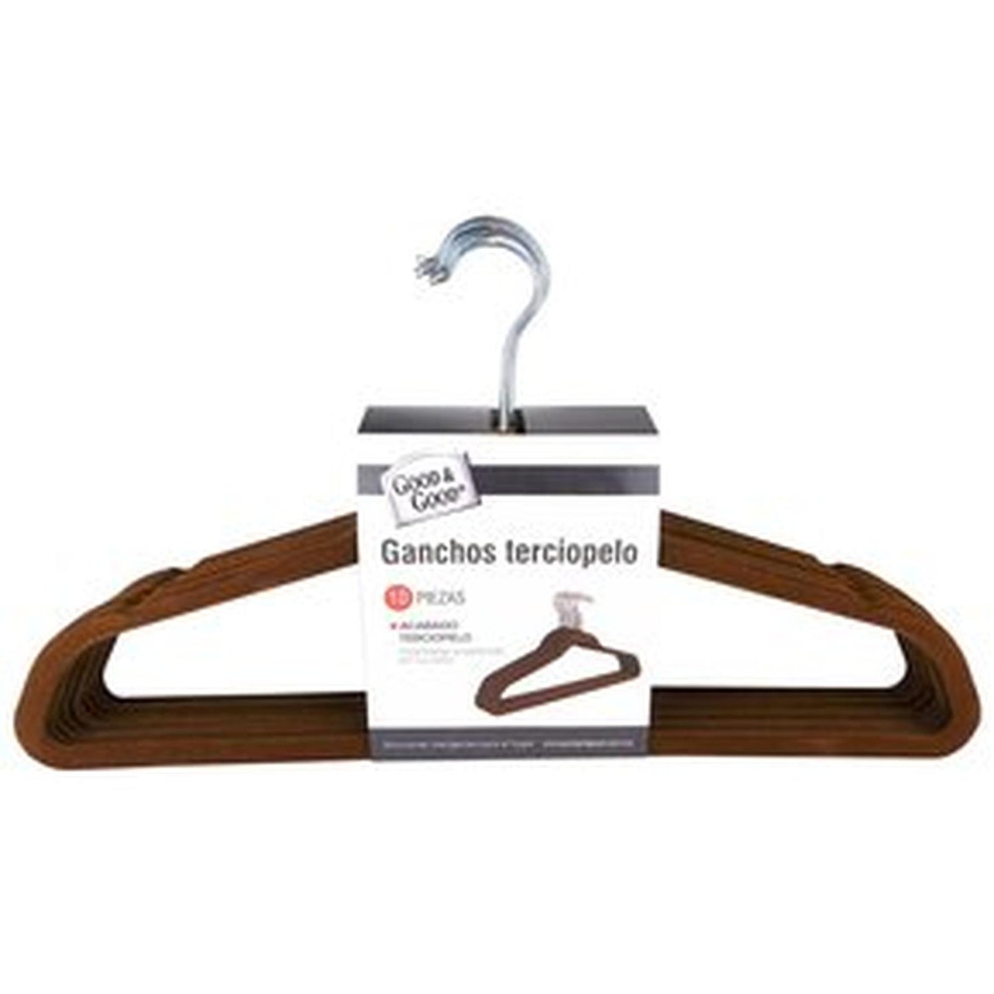 Set de 10 ganchos para ropa de terciopelo café