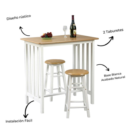 Barra Desayunador De Madera 2 Personas, Incluye Taburetes